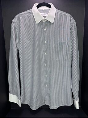 BALMAIN PARIS Mens Striped Shirt L 41-42 French Cuff Contrast Collar
